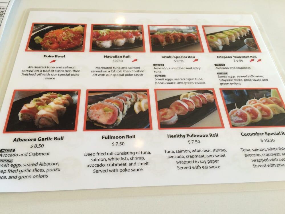 Menu at Full Moon Sushi restaurant, San Clemente