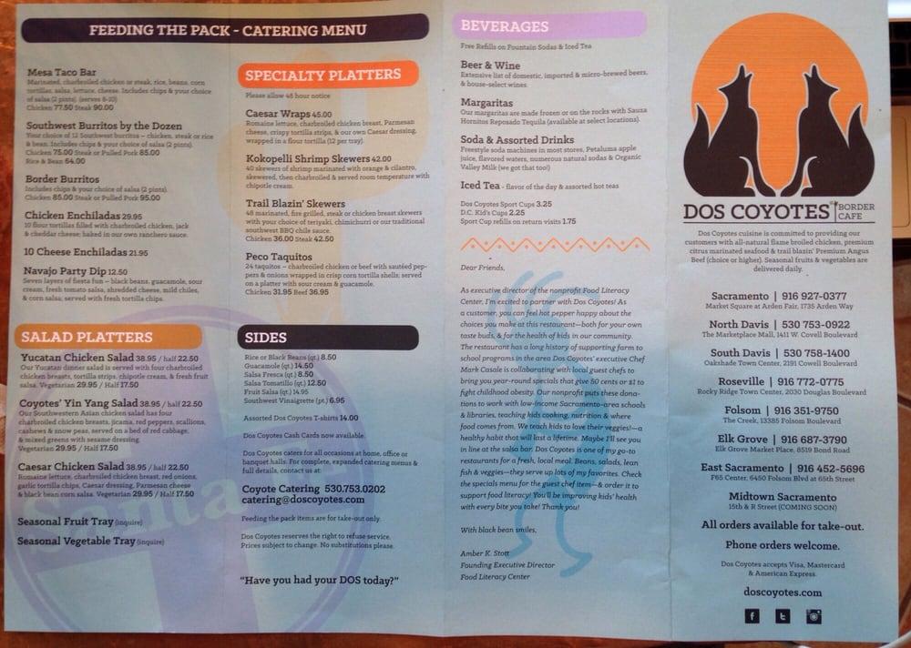 Menu at Dos Coyotes Border Cafe, Folsom