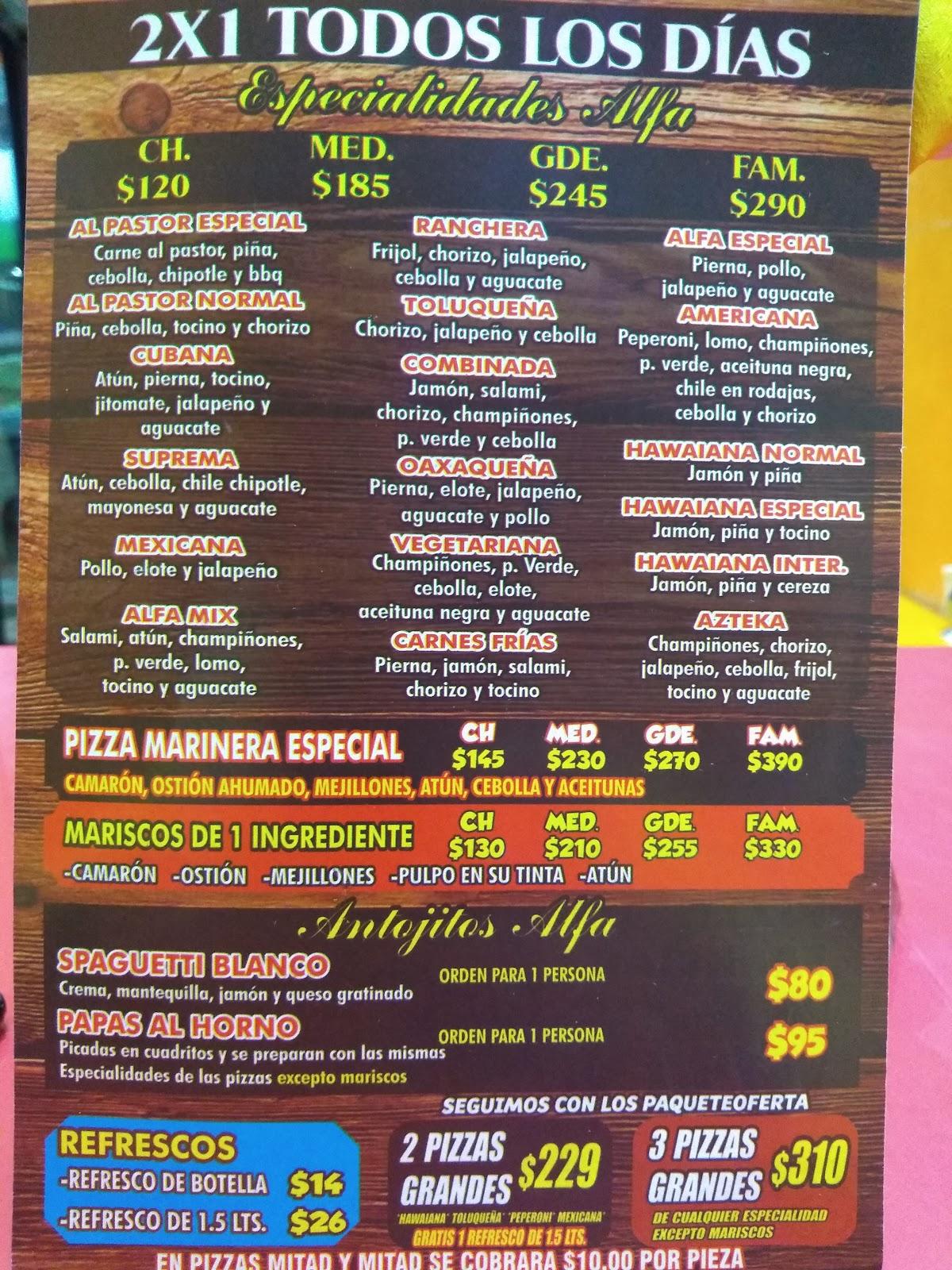 Menu at Alfa pizza restaurant, Ecatepec de Morelos, Av. Gobernador Lic ...