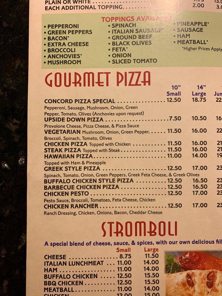 Menu at Concord Pizza pizzeria, Glen Mills