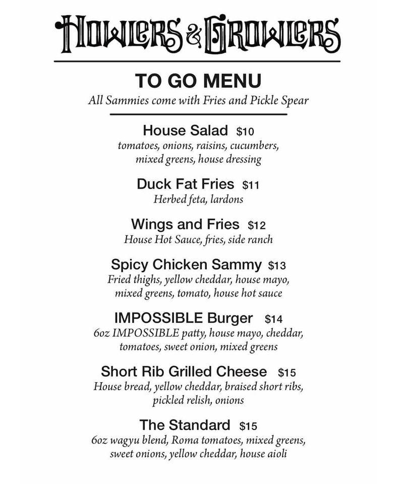 Menu at Howlers And Growlers pub & bar, Grosse Pointe Park