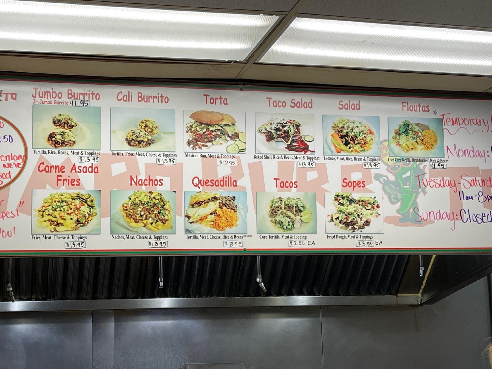 Menu at Jumbo Burrito steakhouse, Oak Harbor, State Rte 20