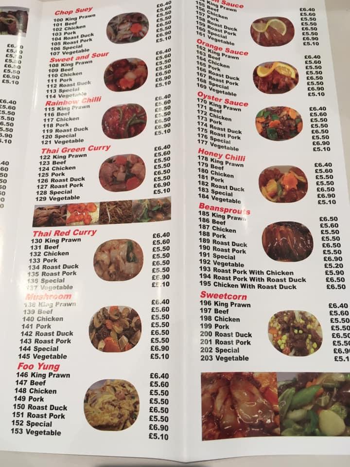 Menu at Sunflower Garden fast food, Pitmedden