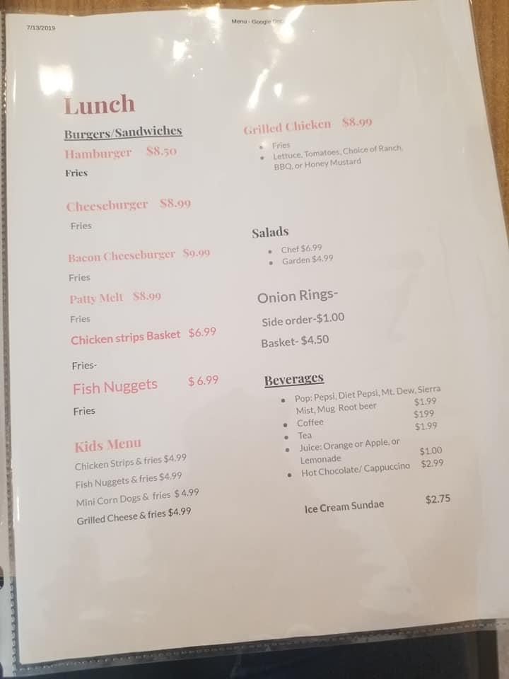 Menu at Hungry Duck restaurant, Blackduck