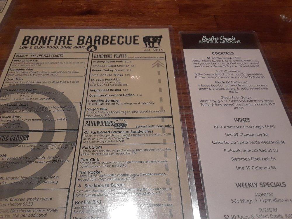 Menu at Bonfire BBQ & Catering, Asheville