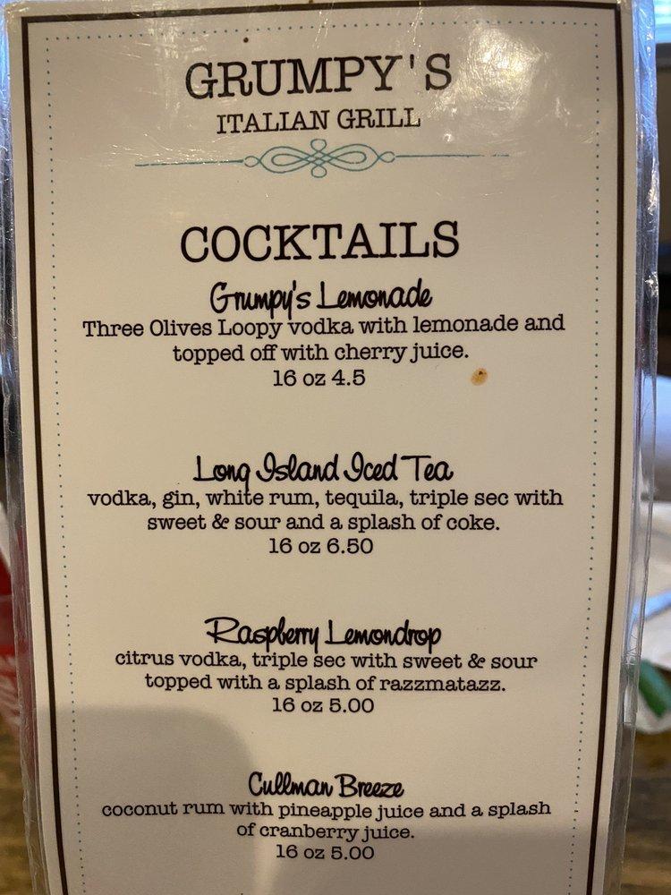 Menu at Grumpy's Italian Grill pizzeria, Cullman, 402 5th St SW
