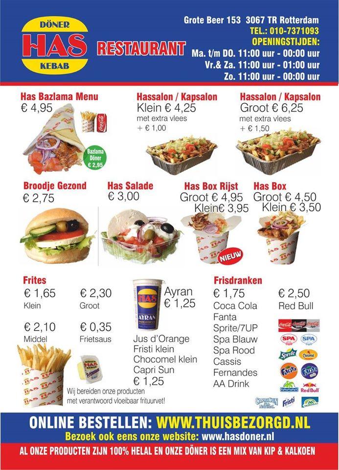 Menu At Has Doner Kebab, Rotterdam, Grote Beer 153