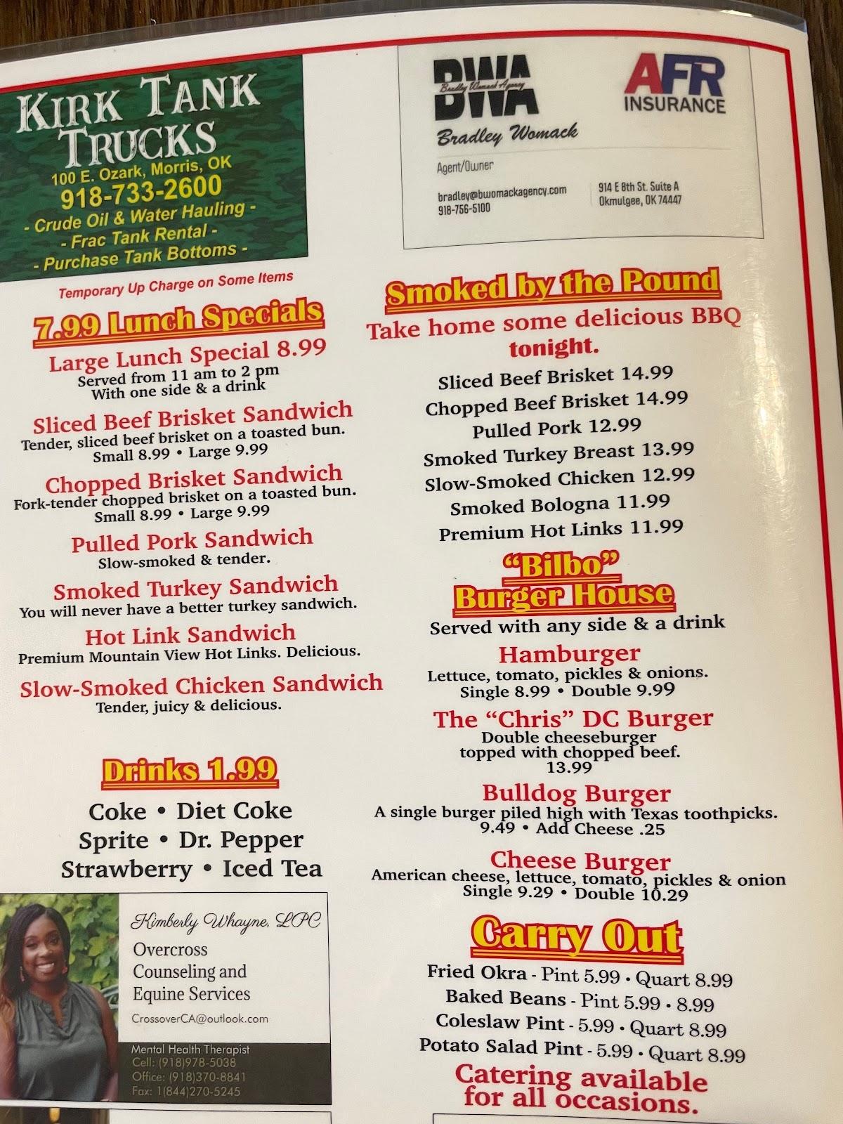Menu at House Of Smoke BBQ, Okmulgee