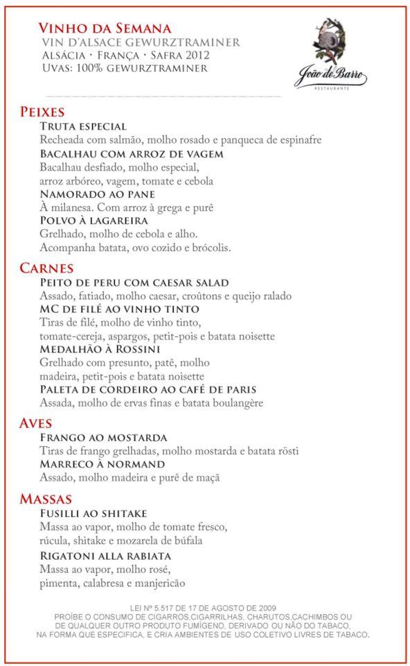 Menu Em João De Barro Rio De Janeiro R Visc De Inhauma