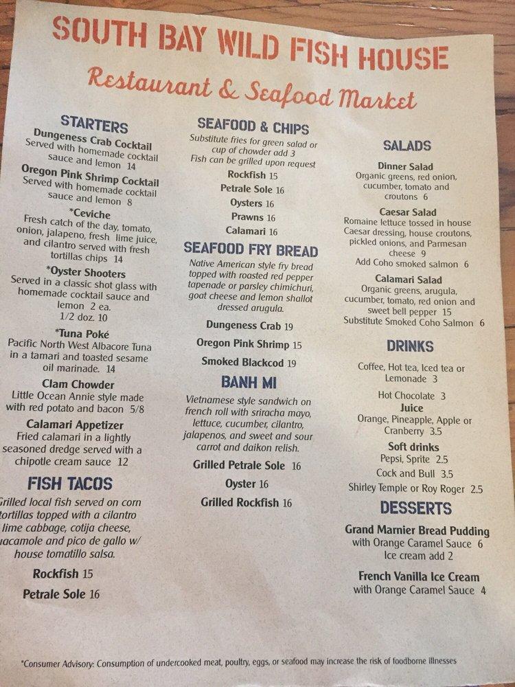 Menu at South Bay Wild Fish House restaurant, Astoria