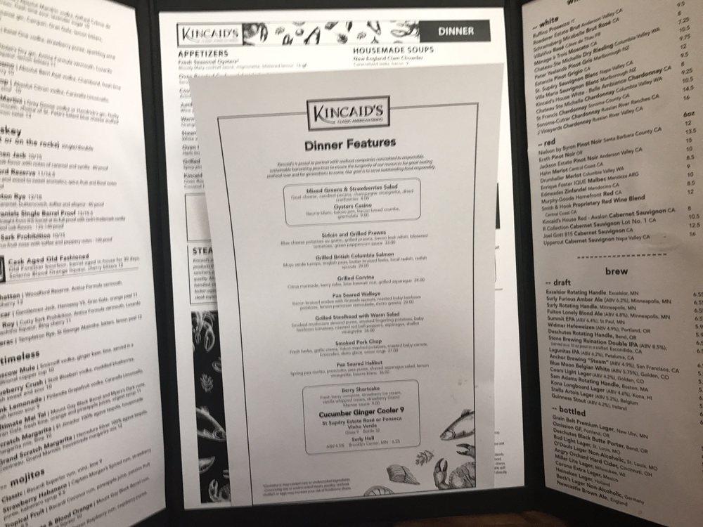 Menu at Kincaid's Fish, Chop & Steakhouse, Bloomington, Normandale Lake