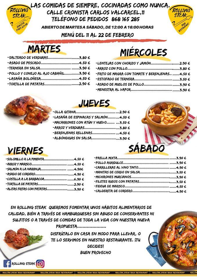 Carta del restaurante Rolling Steak Music sl, Alberca Las Torres