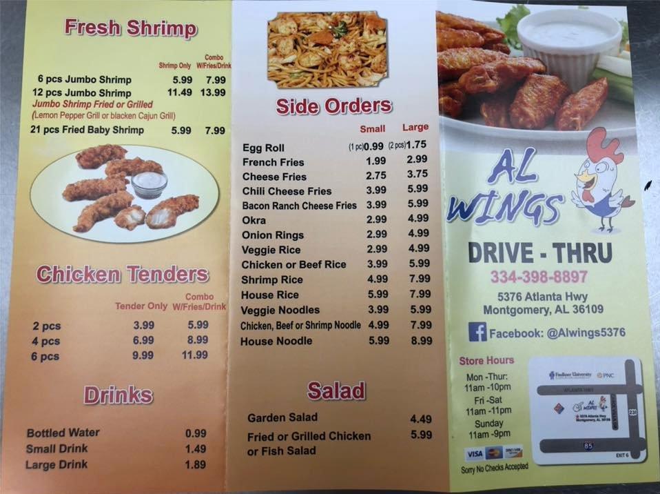 Menu at AL WINGS restaurant, Montgomery