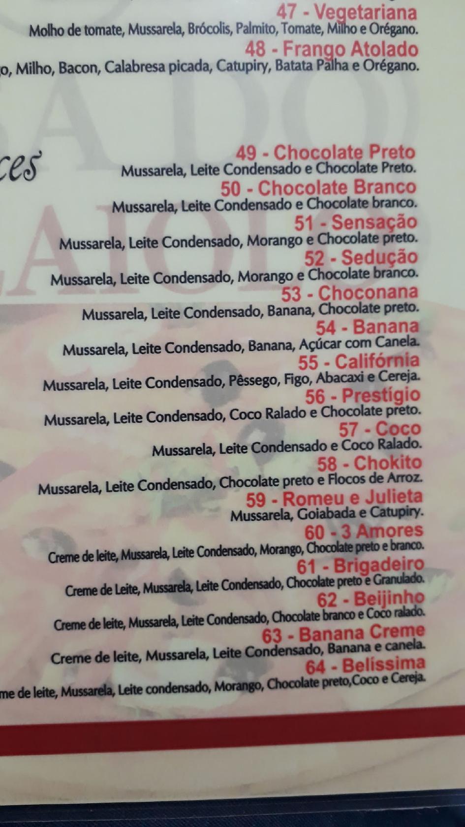 Casa do Pizzaiolo Matriz cardápio