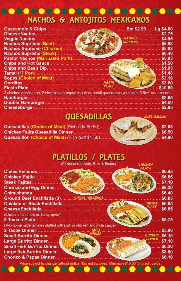 Menu at Taco & Burrito House restaurant, Chicago, 3038 N Broadway