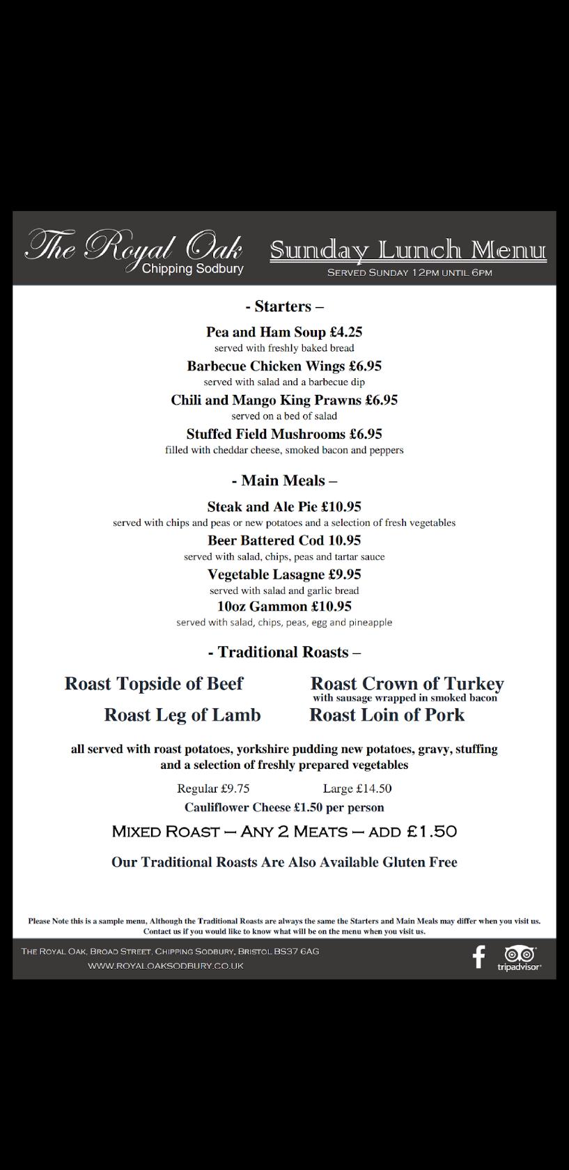 Menu at The Royal Oak, Chipping Sodbury pub & bar, Chipping Sodbury, 80