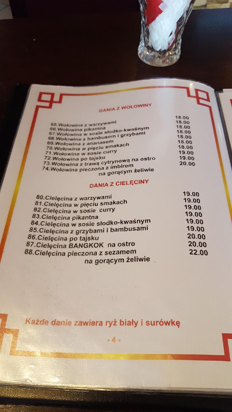 Menu at Viet Thai restaurant Wrocław Sztabowa 78A