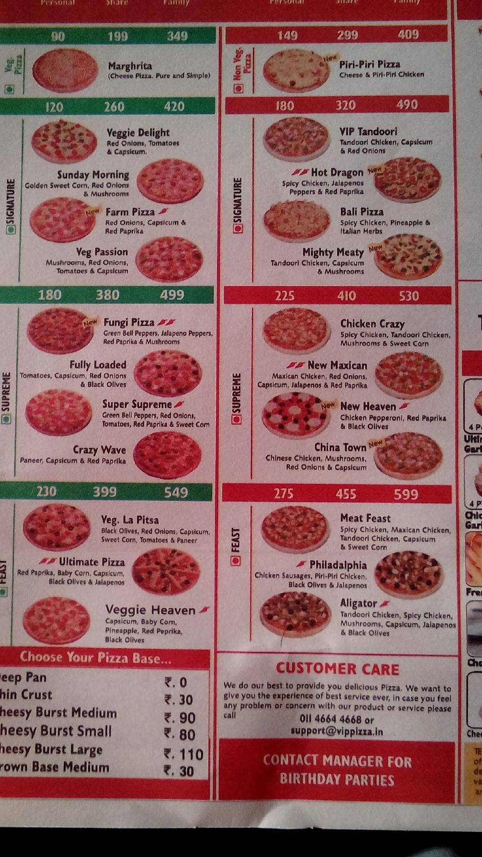 Menu at vip pizza, Nabha, 95G6+8WM