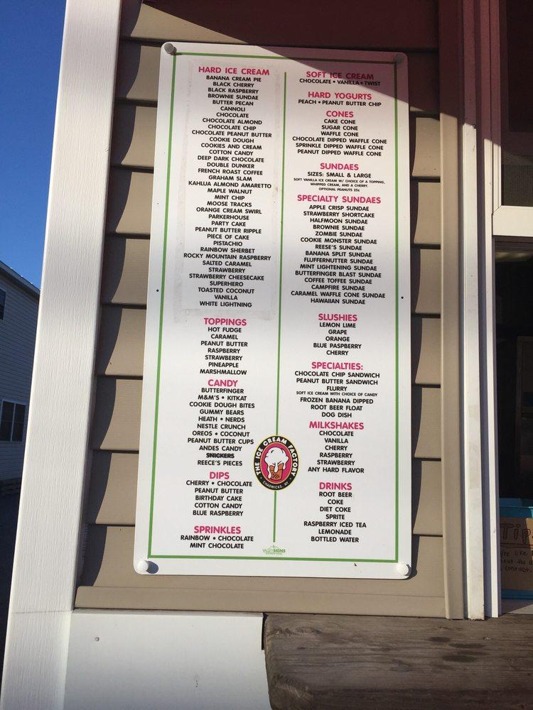 Menu at Ice Cream Factory, Chadwicks