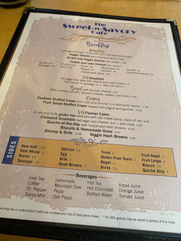 Menu at Sweet & Savory Cafe, Eureka Springs