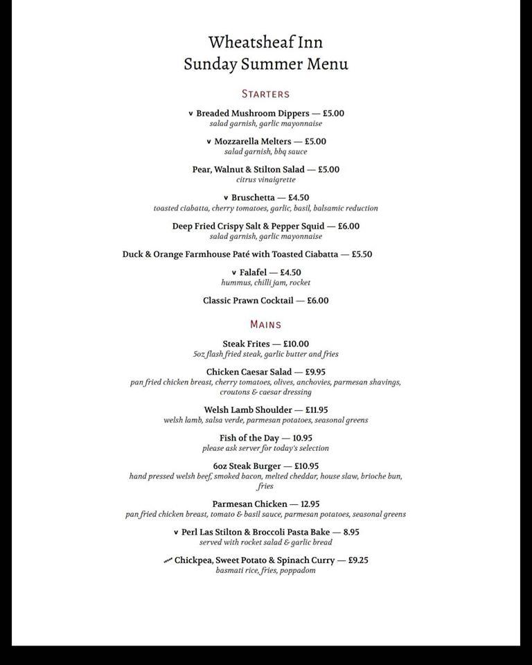 Menu At The Wheatsheaf Pub And Bar Magor