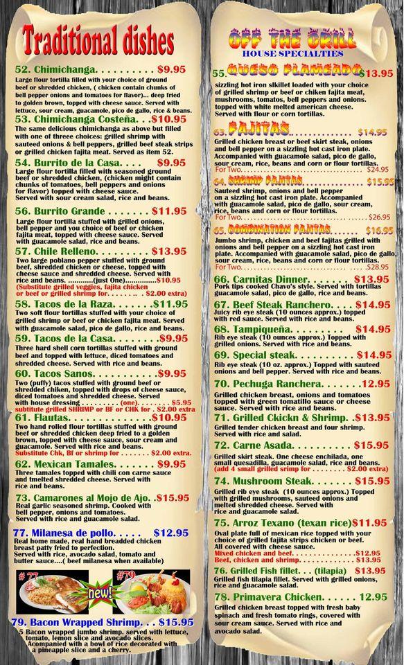 Menu at Chavos Mexican Restaurant, Vivian