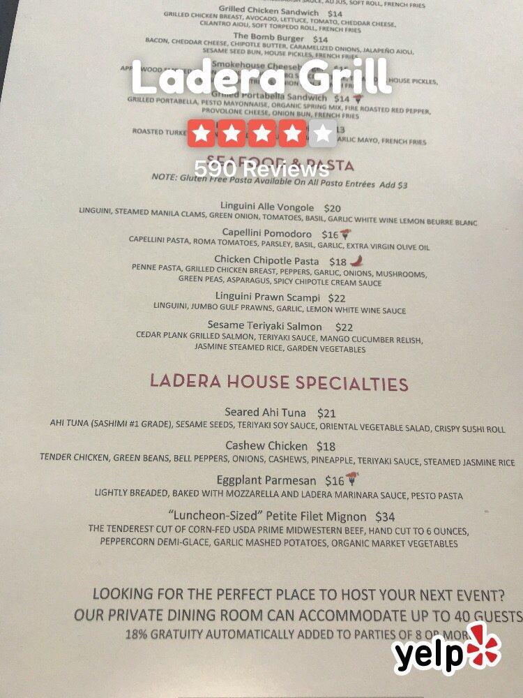 Menu at Ladera Grill pub & bar, Hill