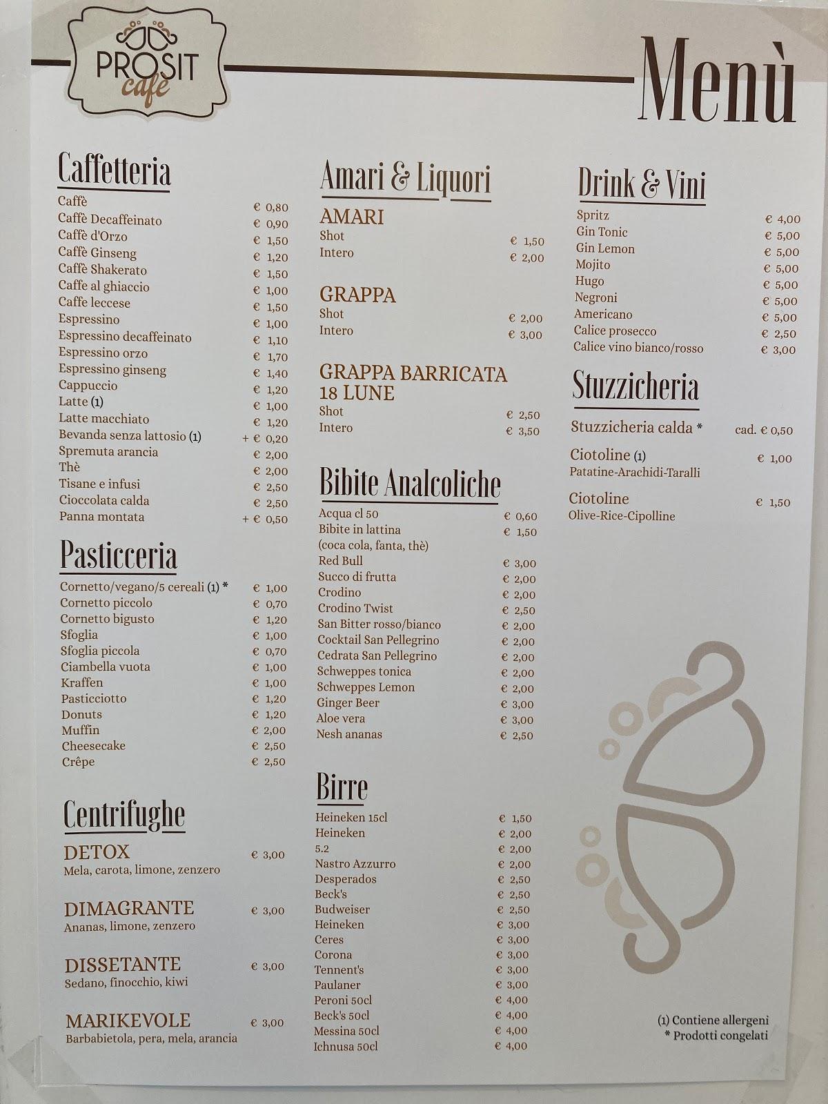 Menu di Prosit Cafè 