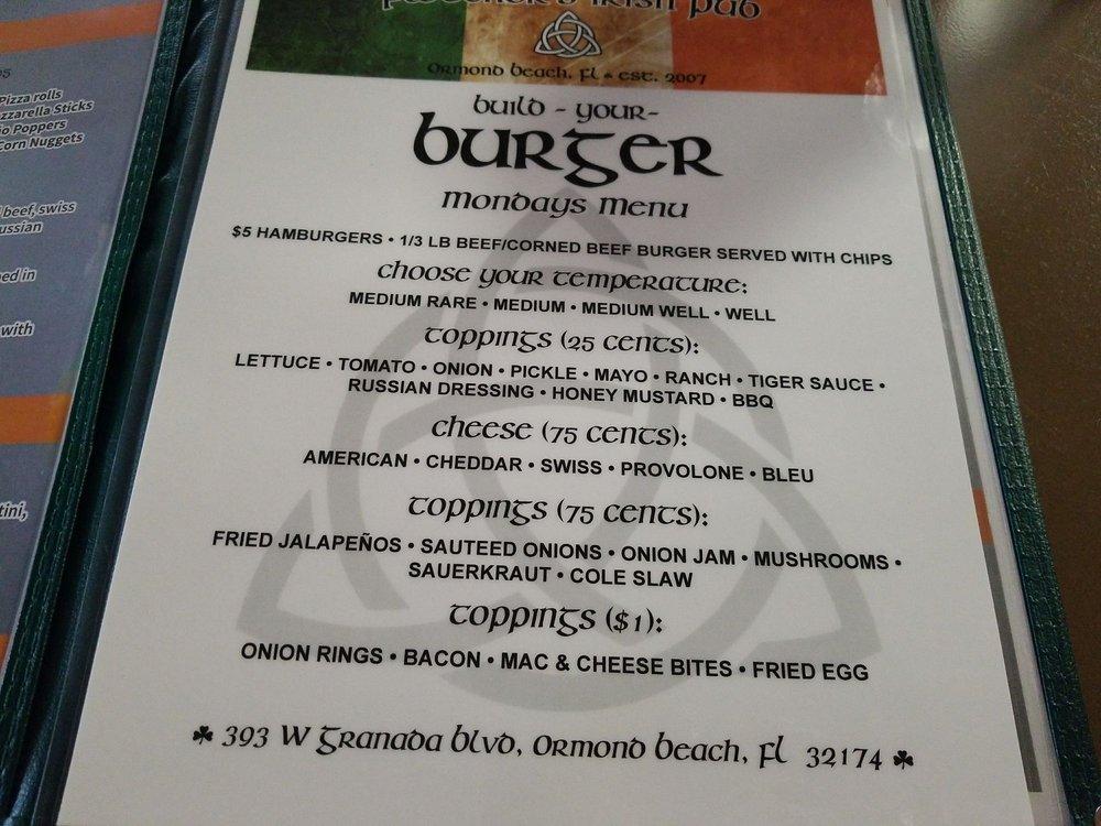Menu at Fletchers Irish Pub, Ormond Beach