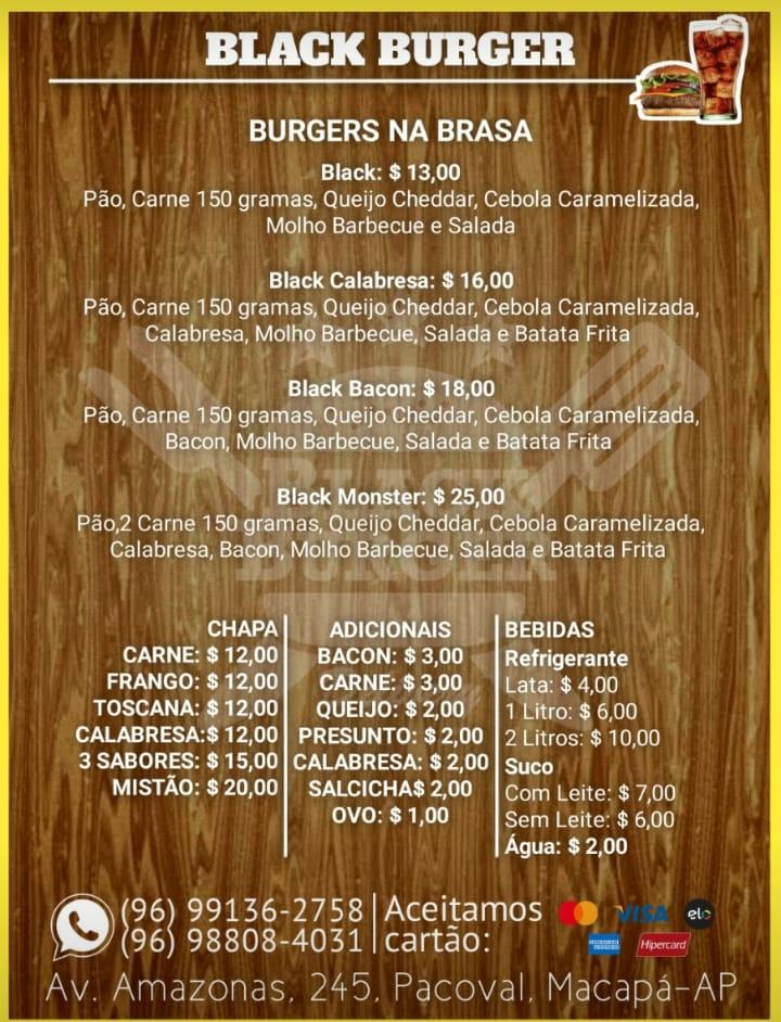 Menu at BLACK BURGUER HAMBURGUERIA restaurant Macapá