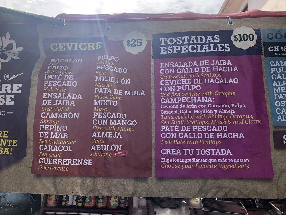 Menu at La Guerrerense Carreta restaurant, Ensenada