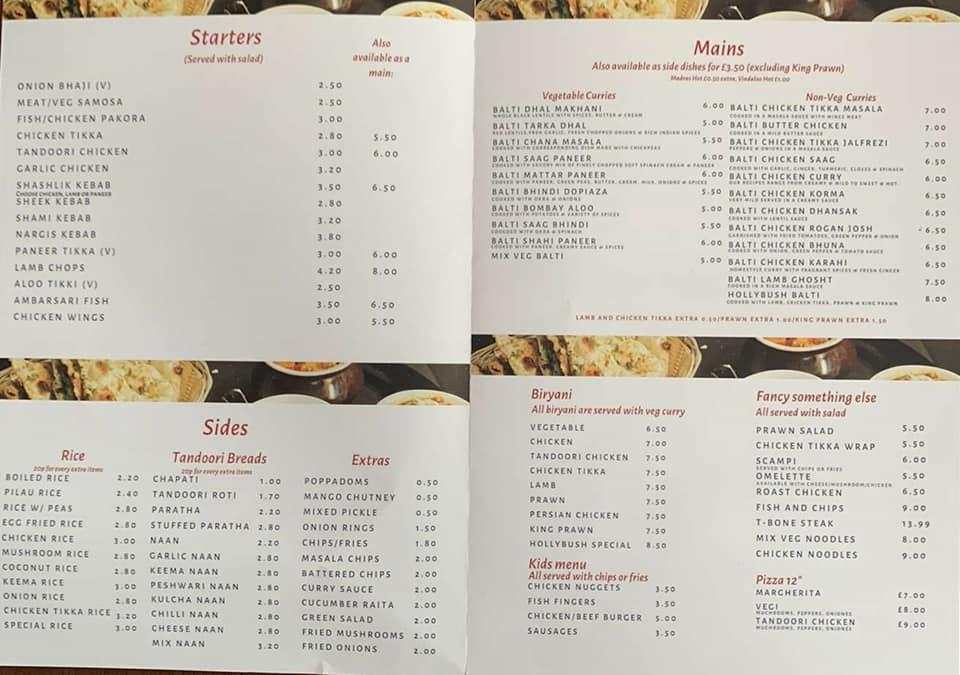 Menu at Hollybush pub & bar, Coventry, 270 Holbrook Ln