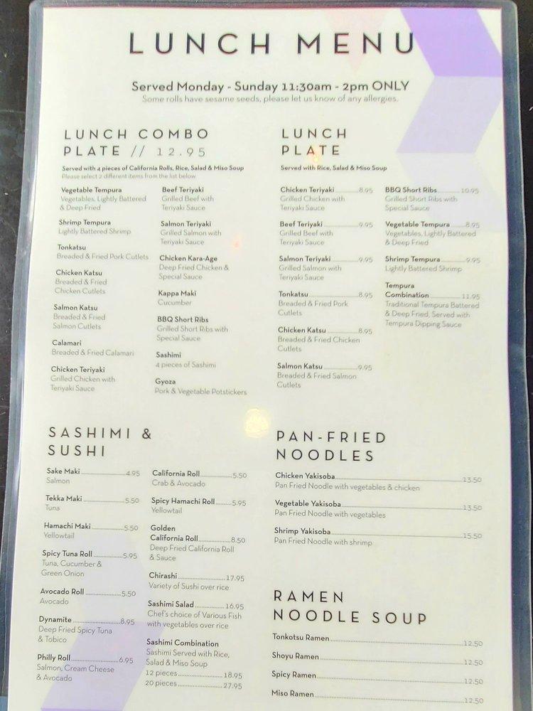 Menu at Kazoku Japanese Restaurant, Burnsville