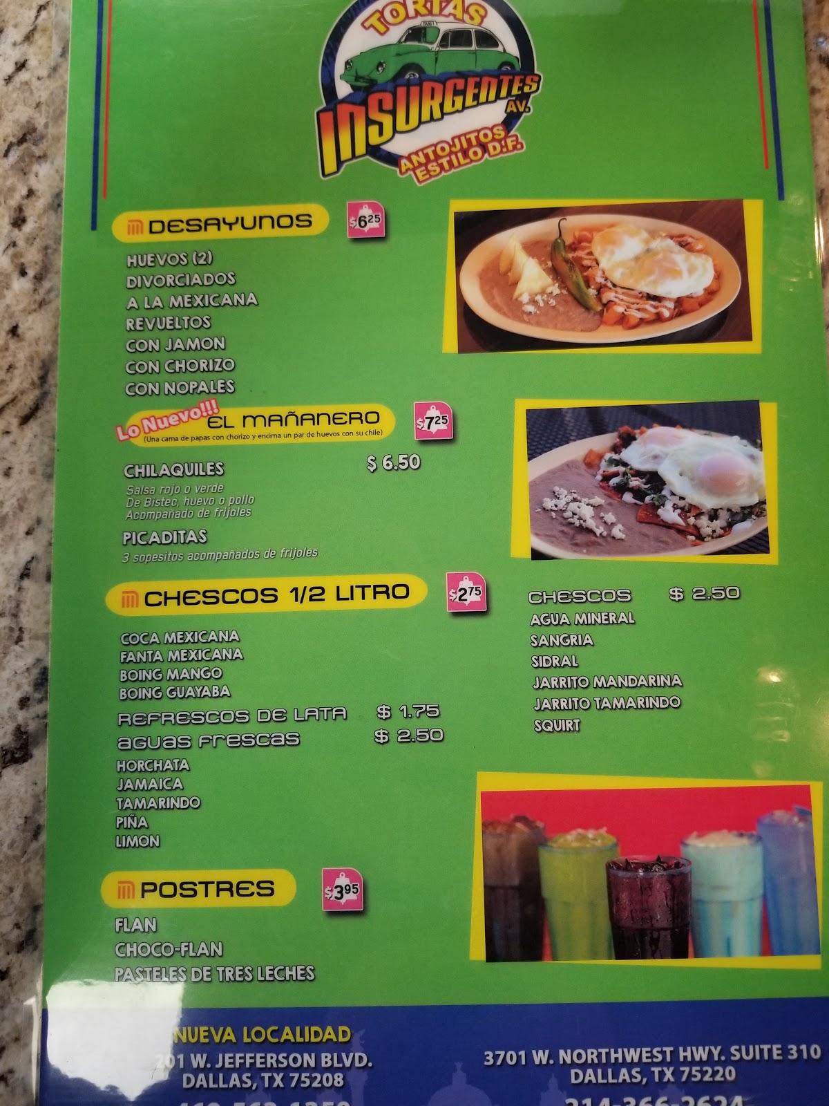 Menu at Tortas Insurgentes restaurant, Dallas, 201 Jefferson Blvd