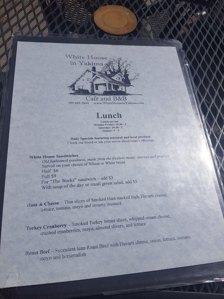 Menu at White House in Yakima cafe, Yakima