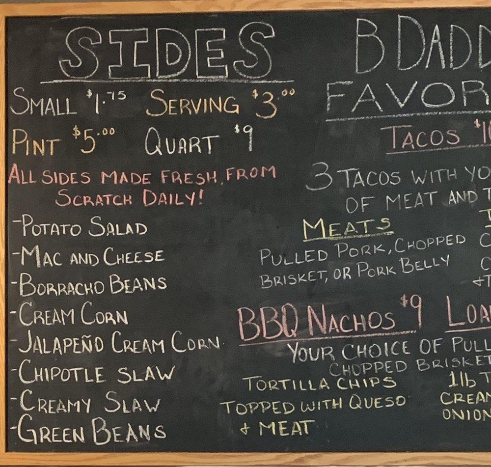 Menu At B-Daddy's Barbecue, Helotes