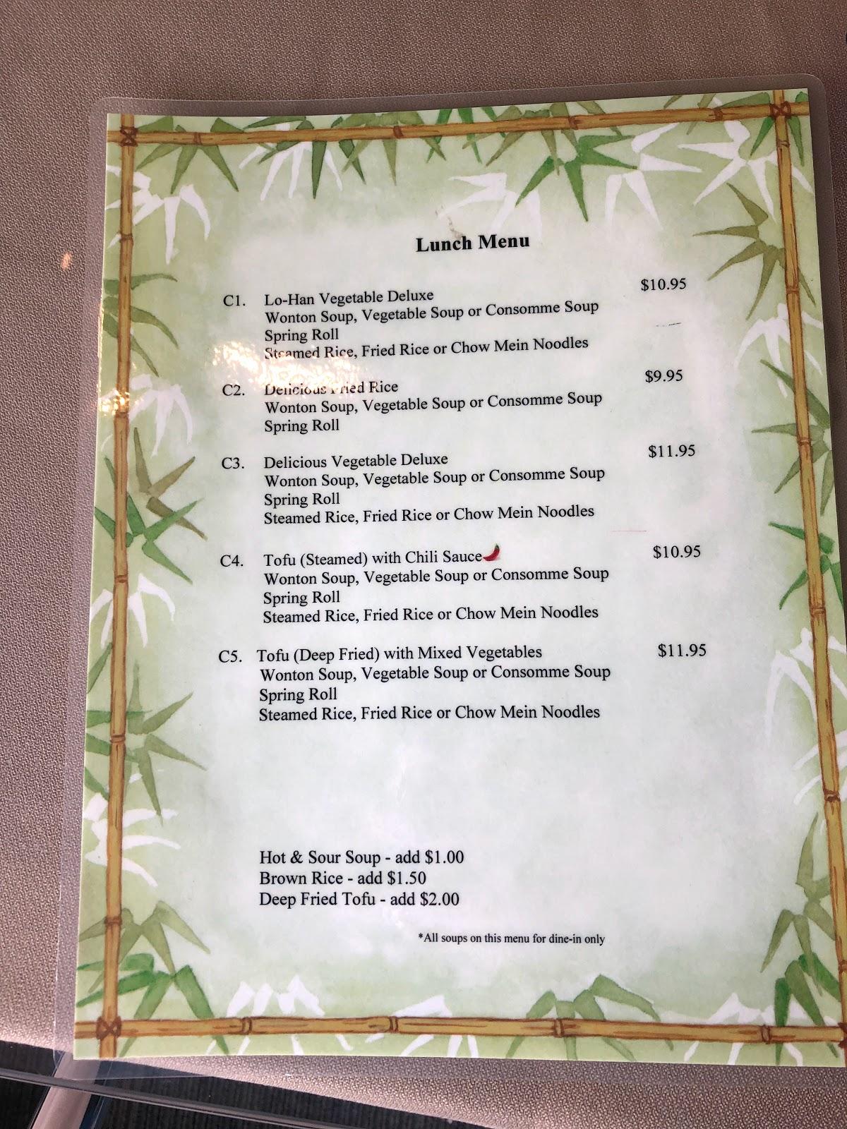 Menu at Delicious Chinese Vegetarian Restaurant, Winnipeg