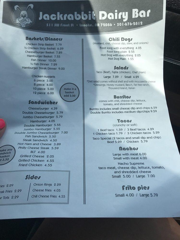 Menu at Jackrabbit Dairy Bar, Lonoke