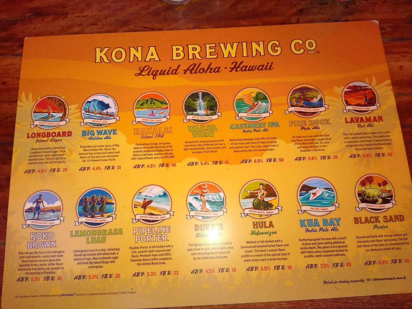 Menu at Kona Brewing Company pub & bar, KailuaKona, 745612 Pawai Pl