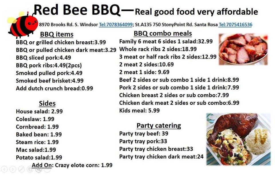 Menu at Red Bee BBQ, Windsor