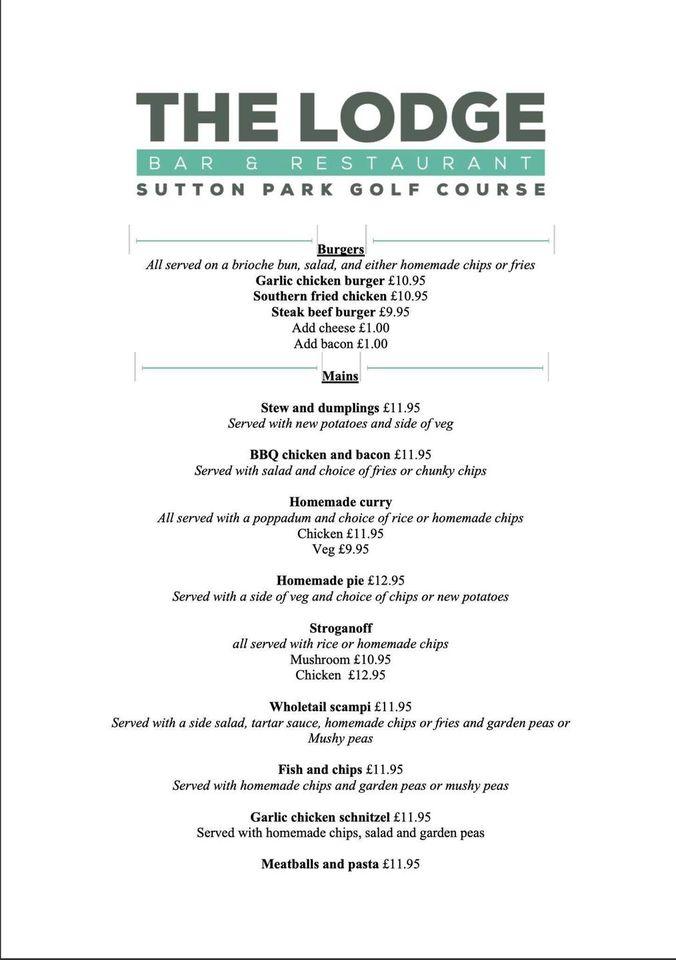 Menu at The Lodge Bar & Grill Sutton Golf Course, Hull, The Lodge