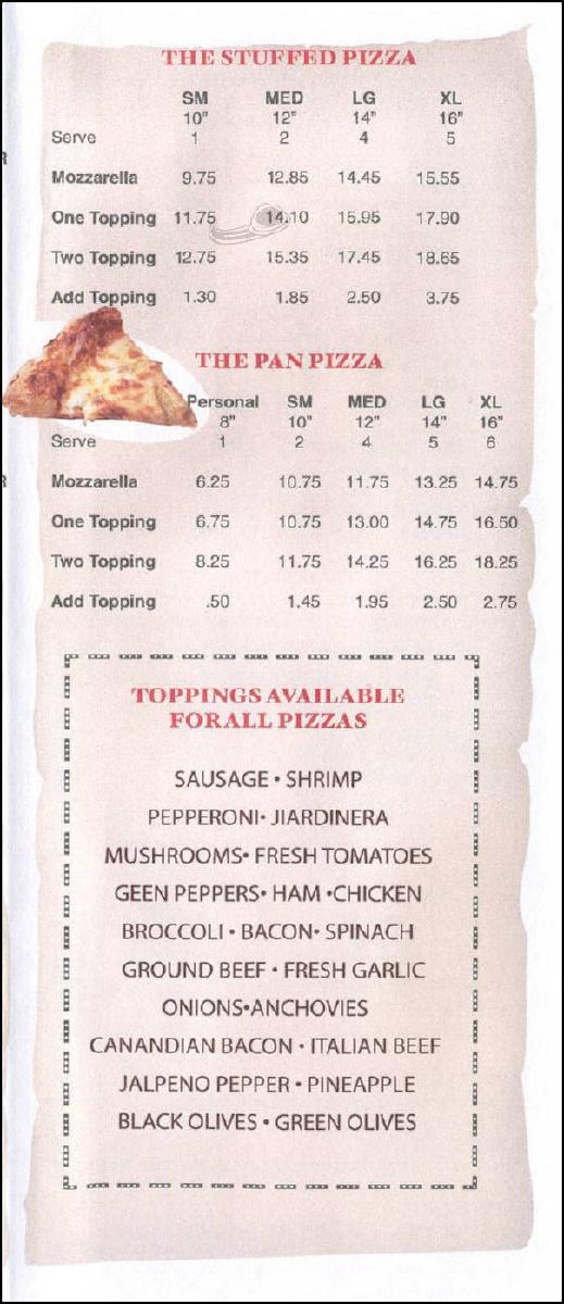 Menu at Durangos pizza and Mexican restaurant, Chicago