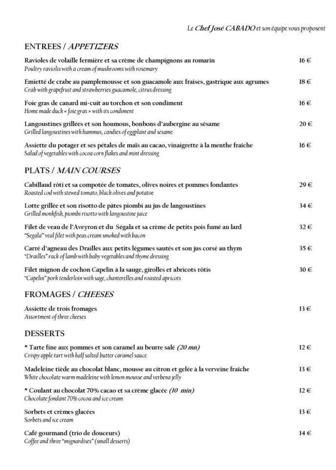 Menu at La Bonne Excuse restaurant, Paris, 48 Rue de Verneuil