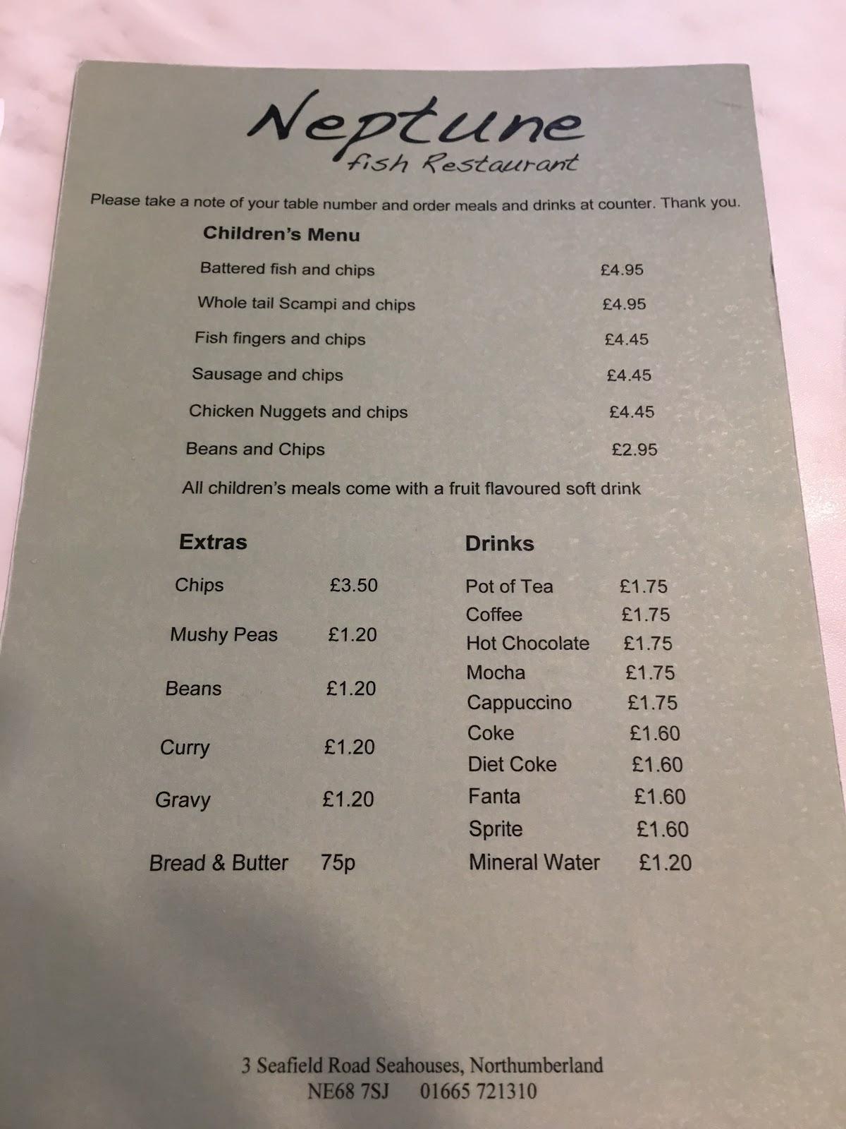Menu at Neptune Fish Restaurant, Seahouses