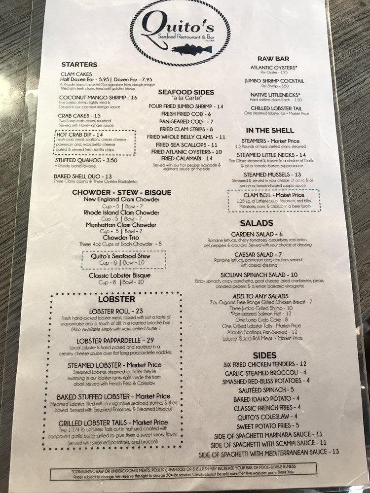 Menu at Quito's Restaurant and Bar, Bristol