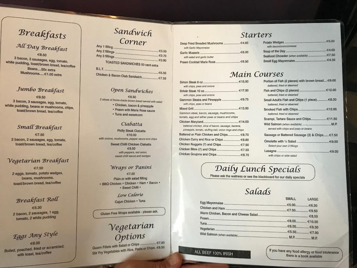 Menu at Charlie's West End Cafe, Ardara, 5 Main St