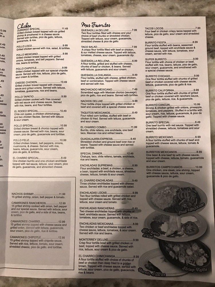 Menu at El Charro Mexican Restaurant, Mountain Home