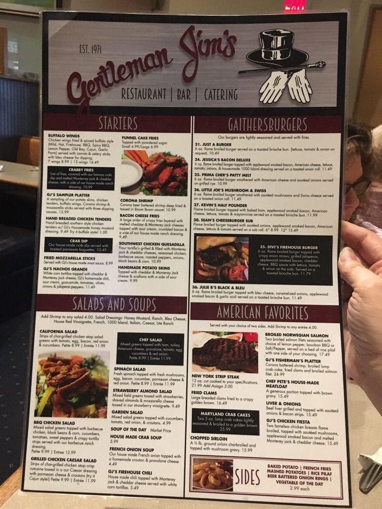 Menu at Gentleman Jim's Restaurant, Gaithersburg