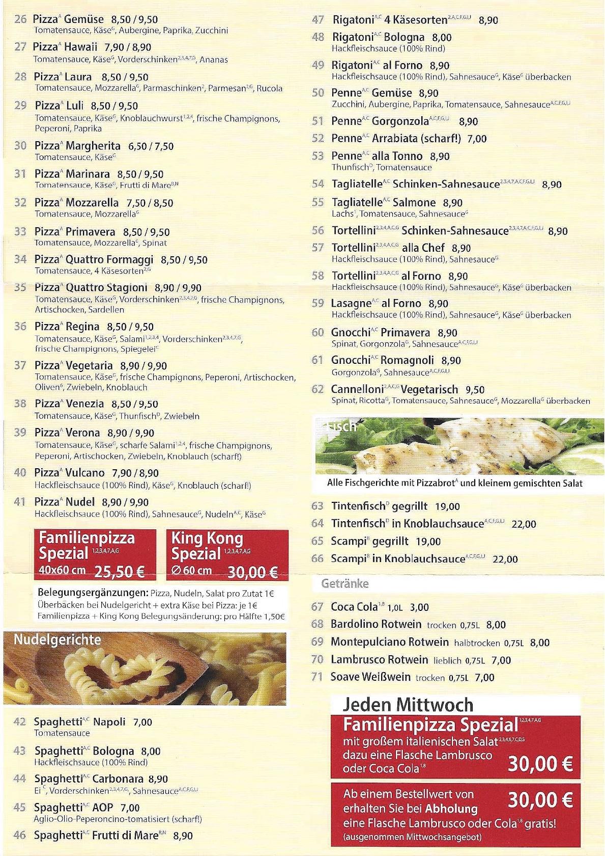 Speisekarte von Pizzaservice bei Luli, Breitengüßbach