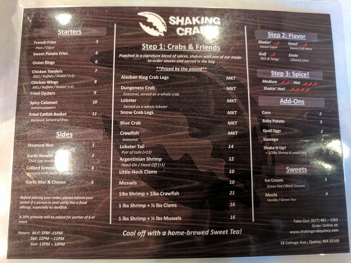 Menu at Shaking Crab (Quincy) restaurant, Quincy